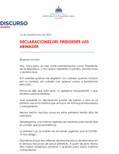 Declaraciones del presidente Luis Abinader