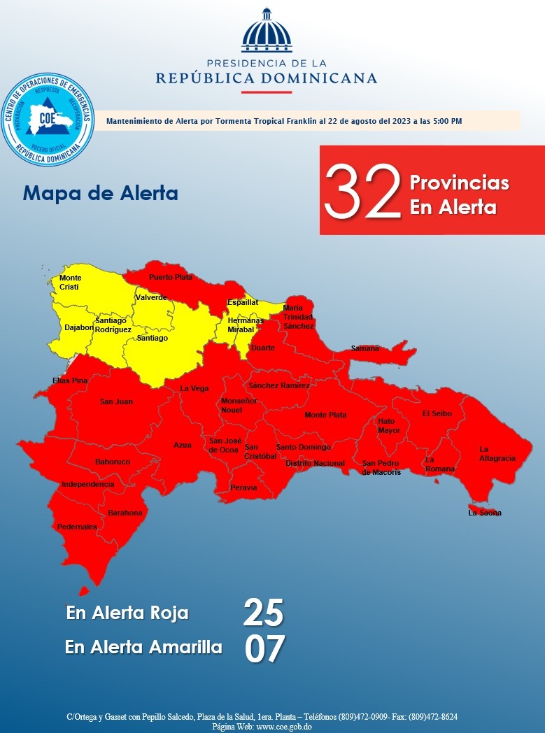 COE mapa de alerta martes 22 de agosto