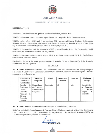 Presidente Abinader transforma la Escuela de Graduados “General de División Gregorio Luperón”