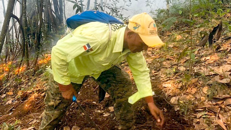 Bomberos forestales extinguen incendios en Guaigüí y combaten otro en El Puerto, Jarabacoa